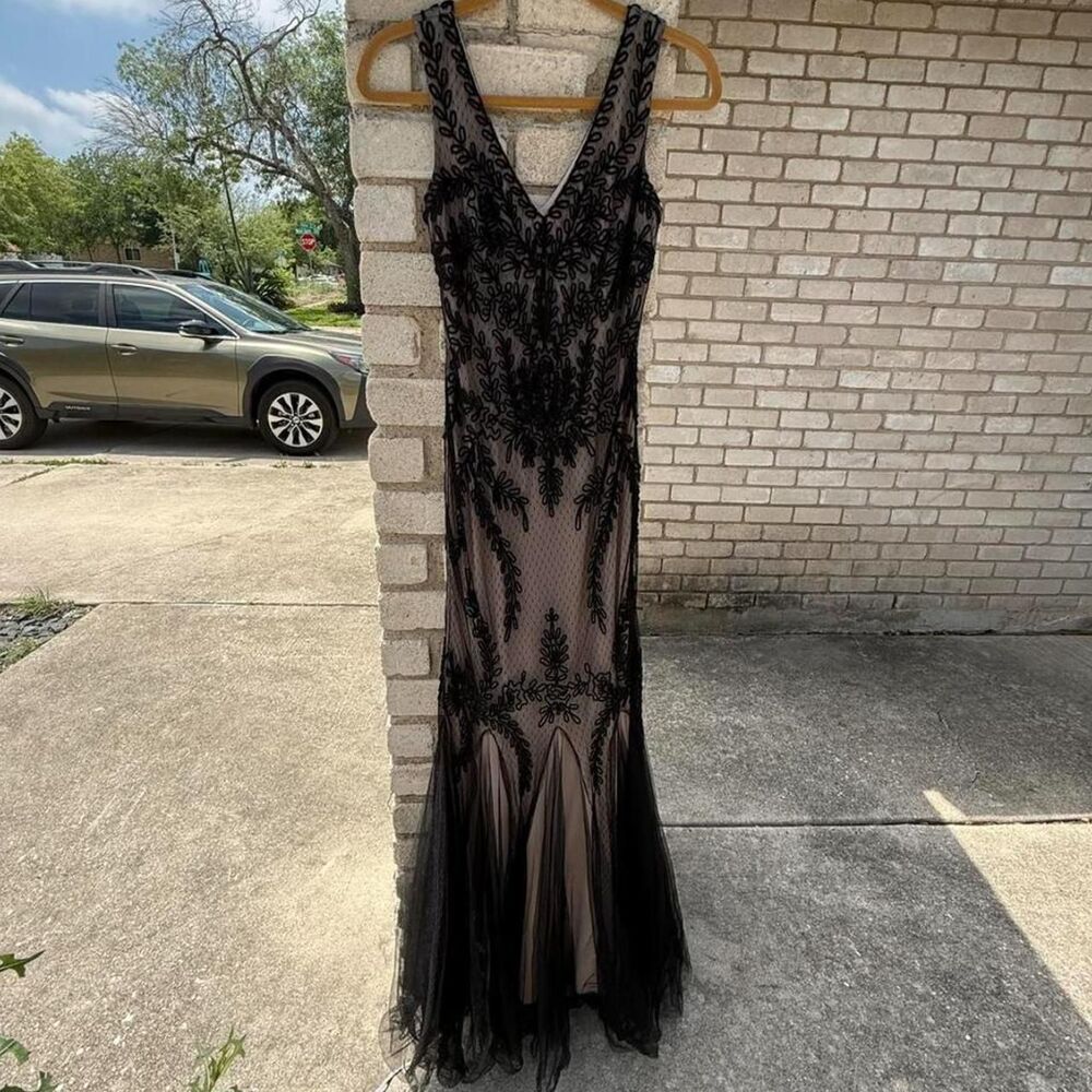 Size 2 Whimsygoth Maxi Mermaid Mesh Slip Black Cream Dress